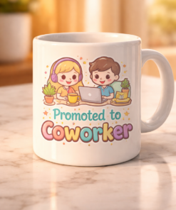 Mug for coworkers with the slogan Promoted to Coworker