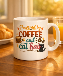 Powered By Coffee And Cat Hair Funny Mug