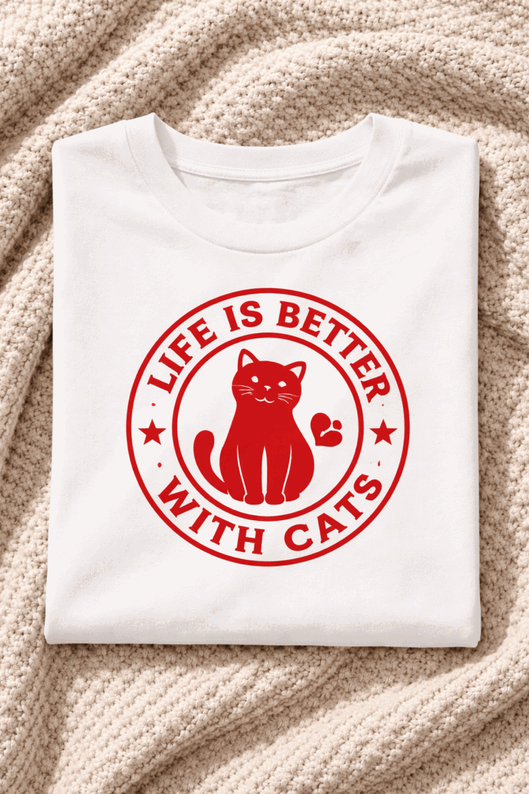 T-shirt for cat lovers with the slogan Life Is Better With Cats