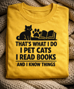 T-shirt for cat lovers with the slogan That's What I Do I Pet Cats I Read Books And I Know Things