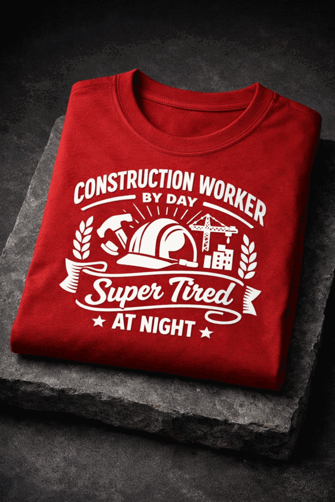 T-shirt for construction workers with the slogan Construction Worker By Day Super Tired At Night
