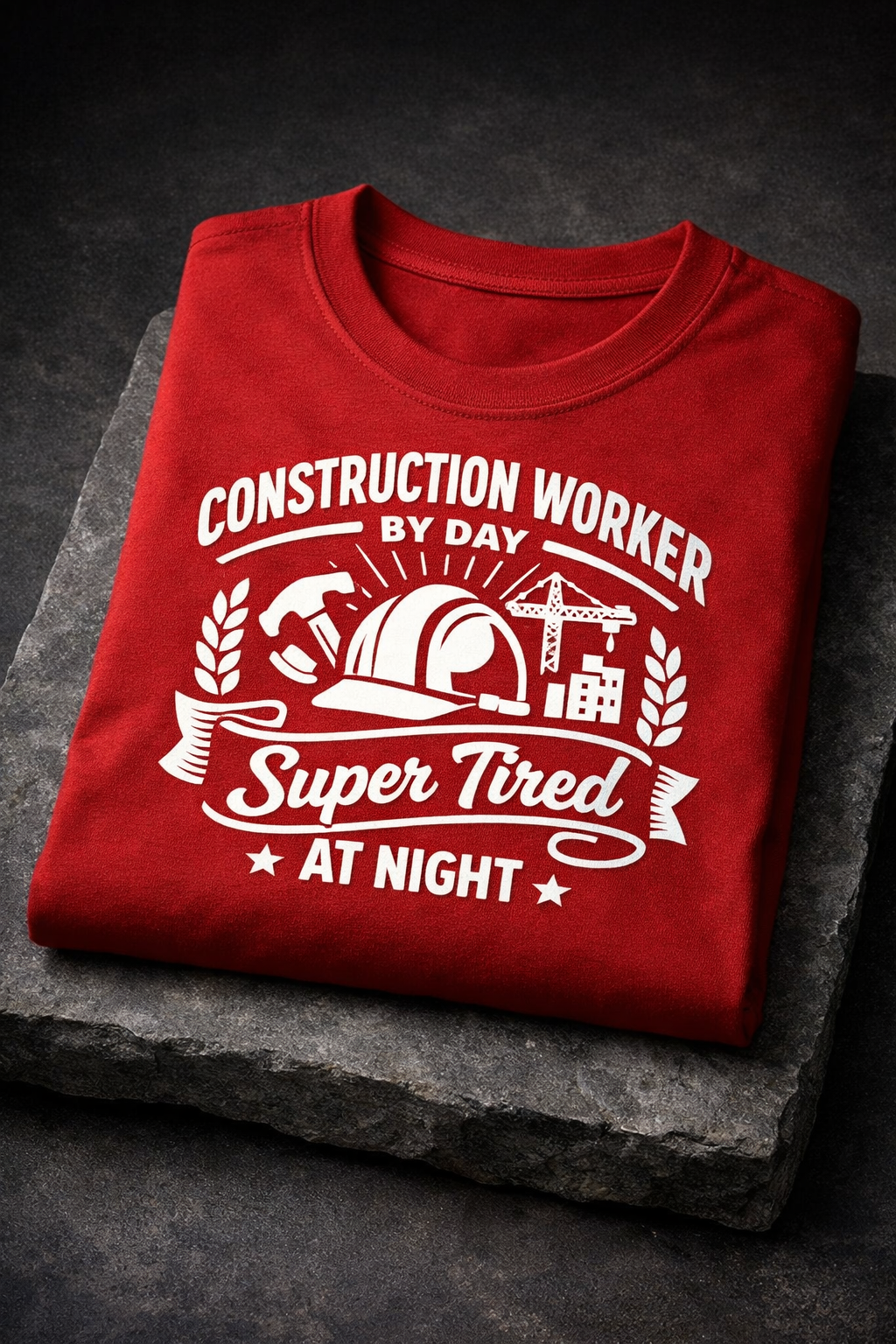 T-shirt for construction workers with the slogan Construction Worker By Day Super Tired At Night