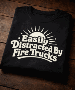 T-shirt for firefighters with the slogan Easily Distracted By Fire Trucks