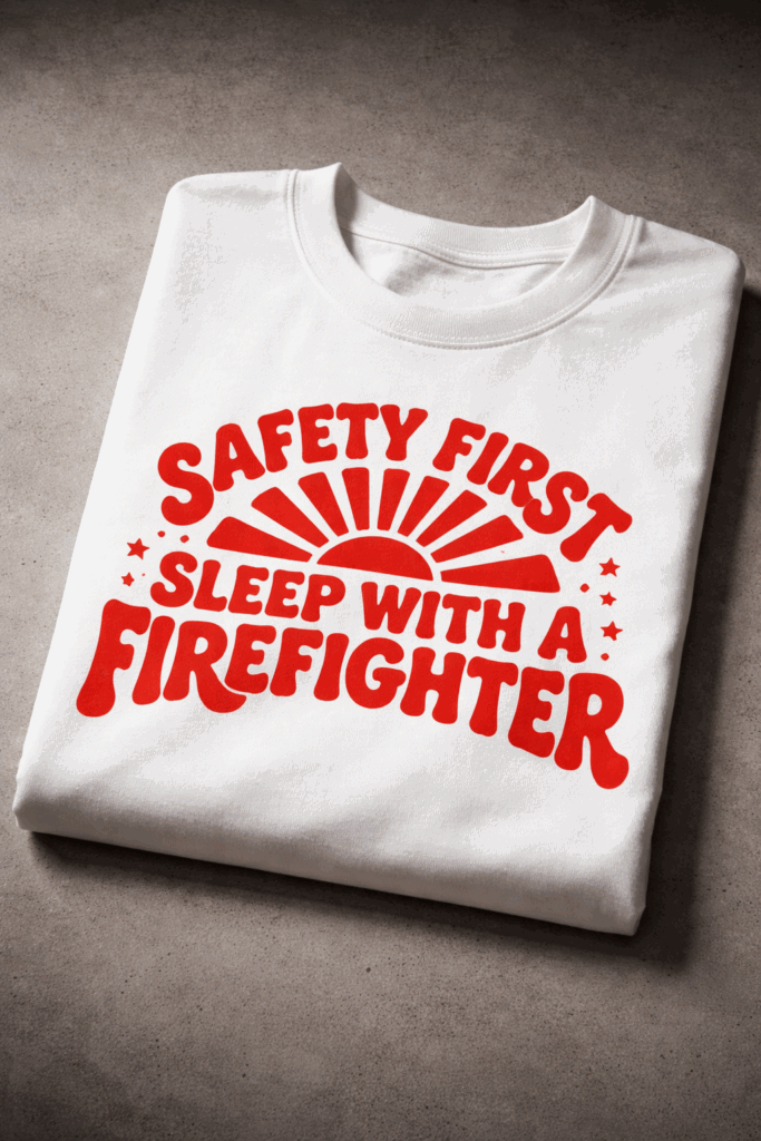 T-shirt for firefighters with the slogan Safety First Sleep With A Firefighter