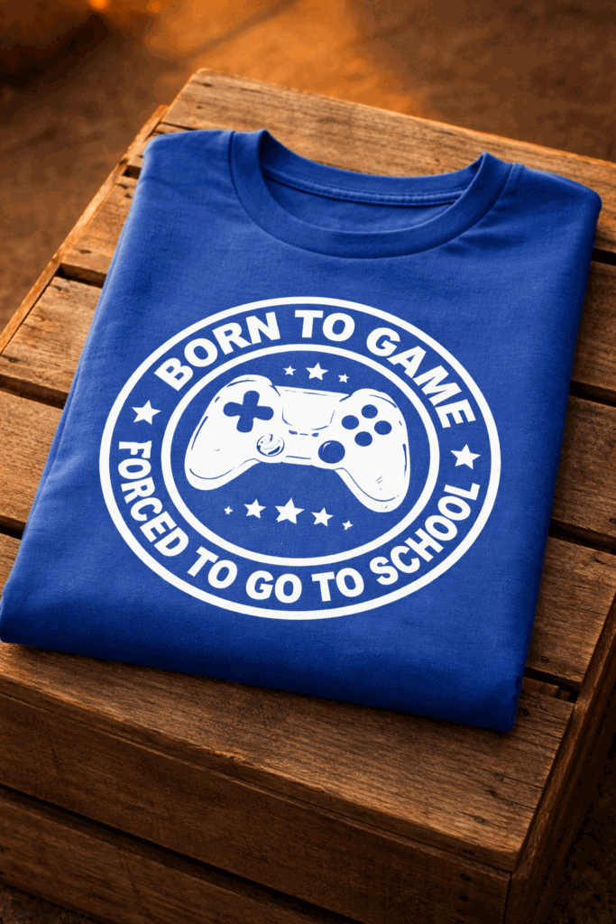T-shirt for gamers with the slogan Born To Game Forced To Go To School