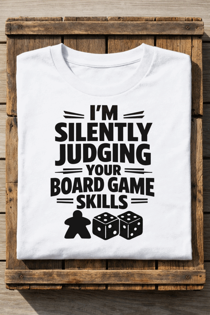 T-shirt for gamers with the slogan I'm Silently Judging Your Board Game Skills