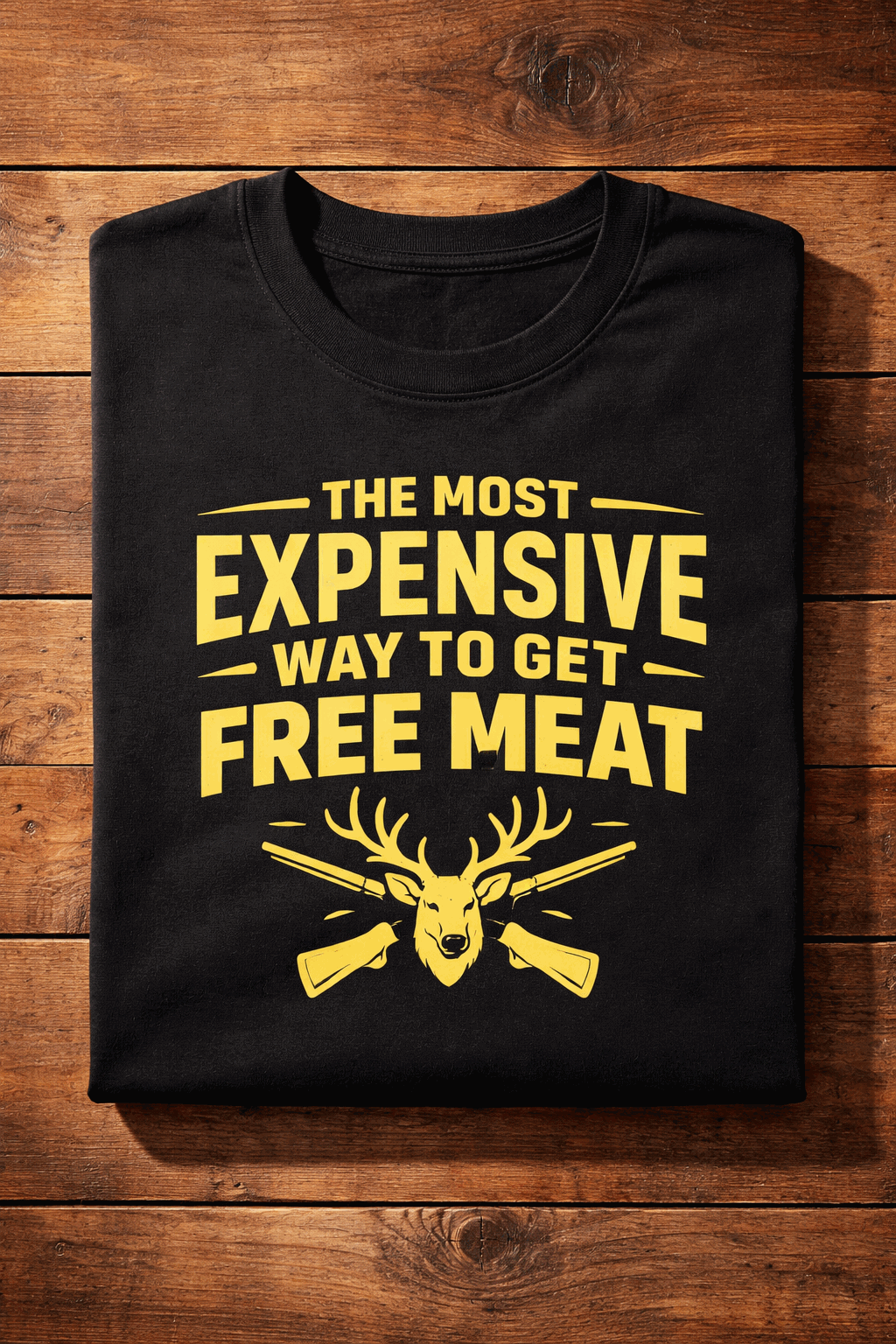 T-shirt for hunters with the slogan The Most Expensive Way To Get Free Meat