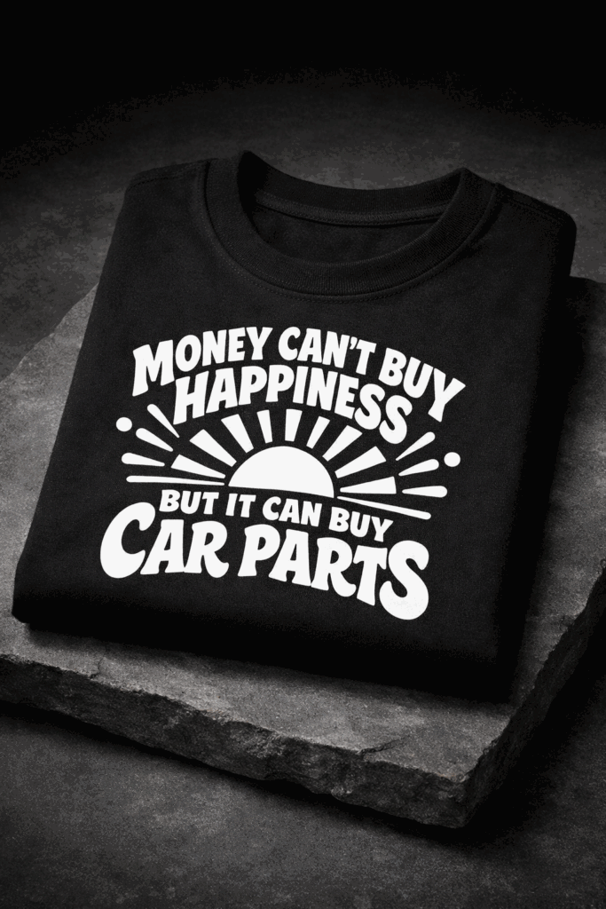 T-shirt for mechanics with the slogan Money Can't Buy Happiness But It Can Buy Car Parts