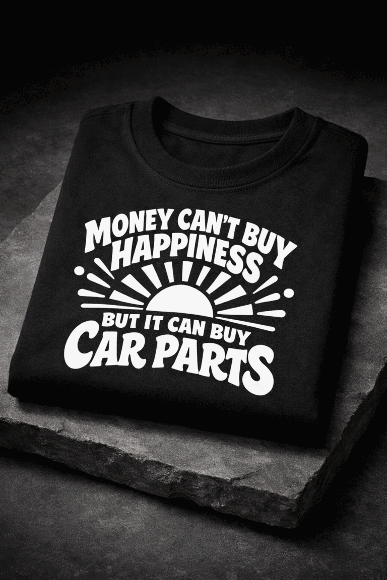 T-shirt for mechanics with the slogan Money Can't Buy Happiness But It Can Buy Car Parts
