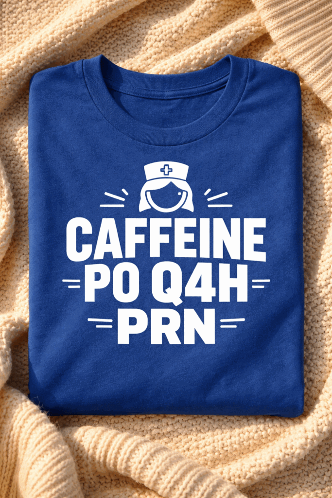 T-shirt for nurses with the slogan Caffeine PO Q4H PRN