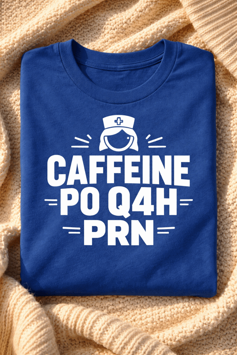 T-shirt for nurses with the slogan Caffeine PO Q4H PRN