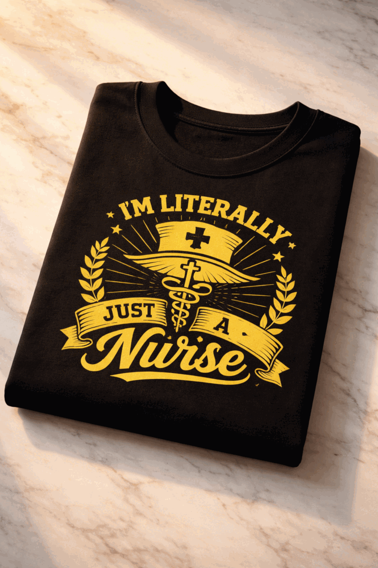 T-shirt for nurses with the slogan I'm Literally Just A Nurse