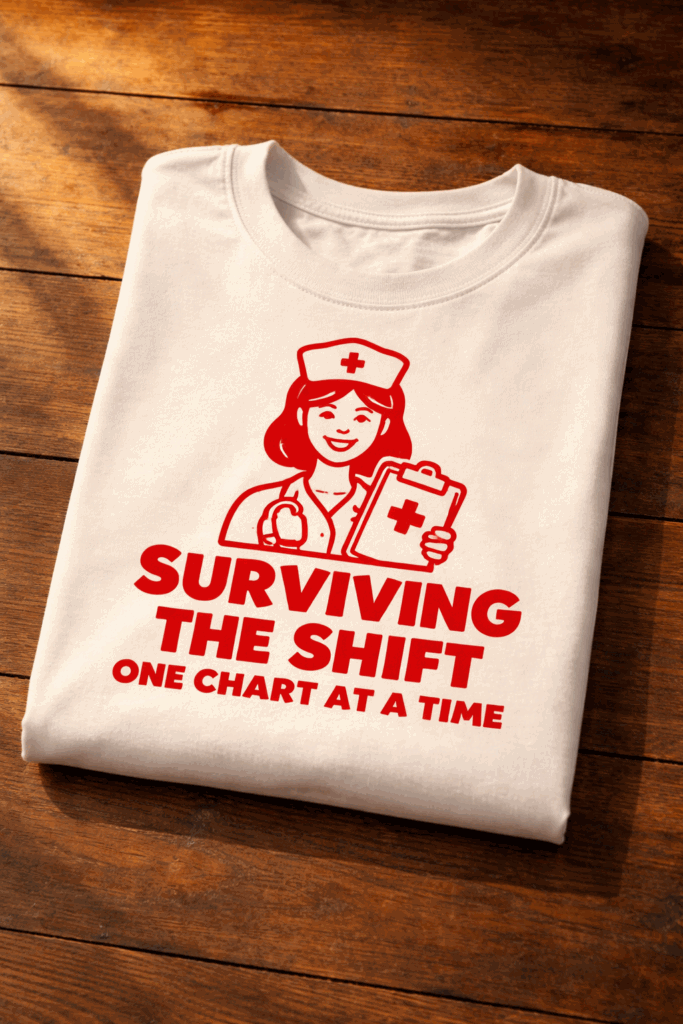 T-shirt for nurses with the slogan Surviving The Shift One Chart At A Time