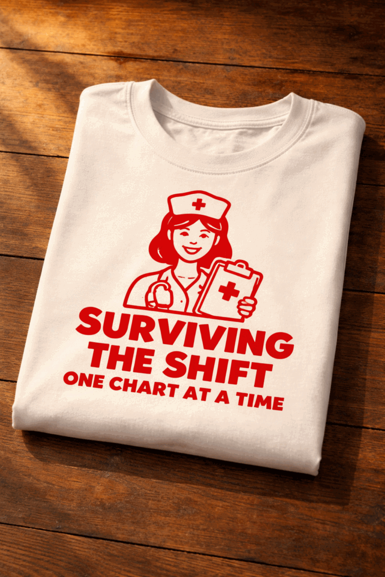 T-shirt for nurses with the slogan Surviving The Shift One Chart At A Time