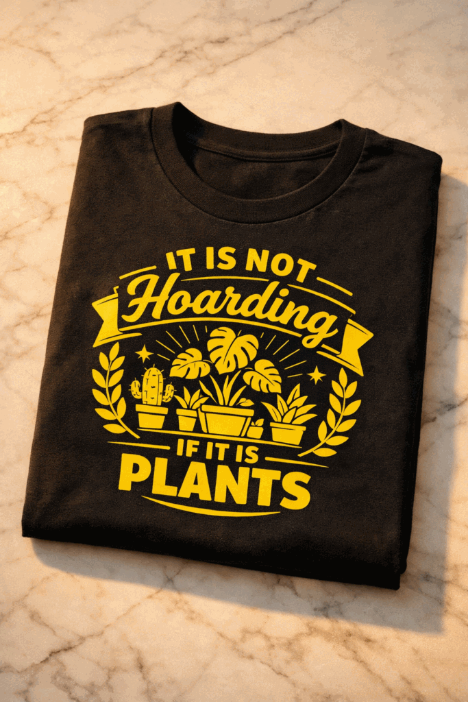 T-shirt for plant lovers with the slogan It Is Not Hoarding If It Is Plants