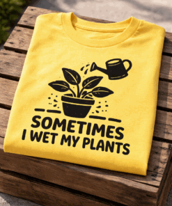 T-shirt for plant lovers with the slogan Sometimes I Wet My Plants