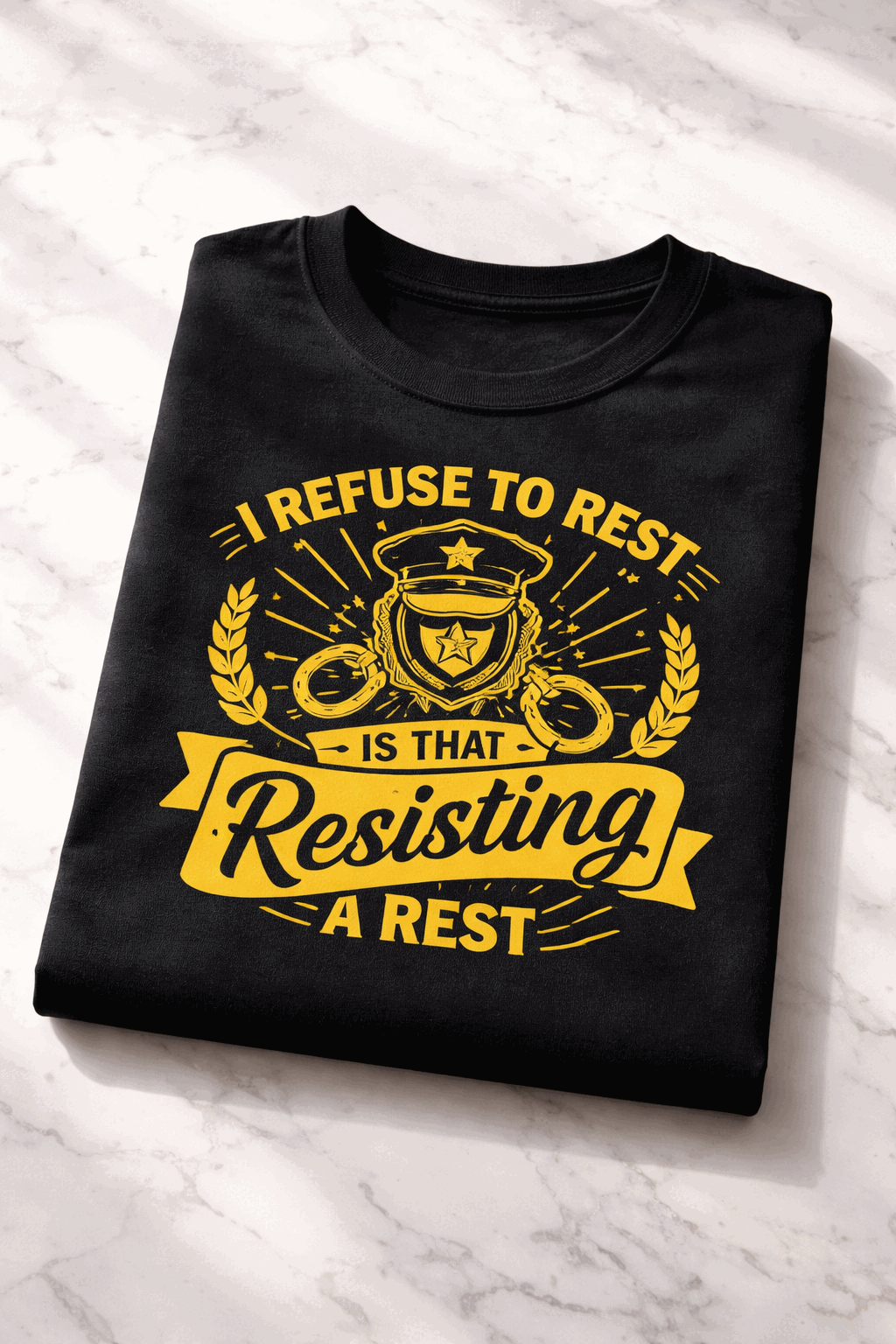 T-shirt for police officers with the slogan I Refuse To Rest Is That Resisting A Rest