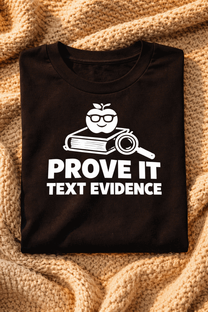 T-shirt for teachers with the slogan Prove It Text Evidence