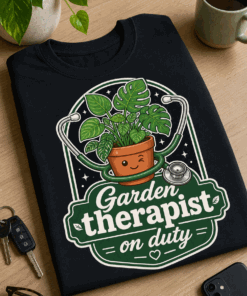 Funny plant lover T-Shirt with potted plant and stethoscope, Garden therapist on duty design